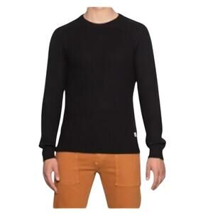 Jack & Jones Men's Crewneck Textured Basic Knit Sweater Black Preppy, L